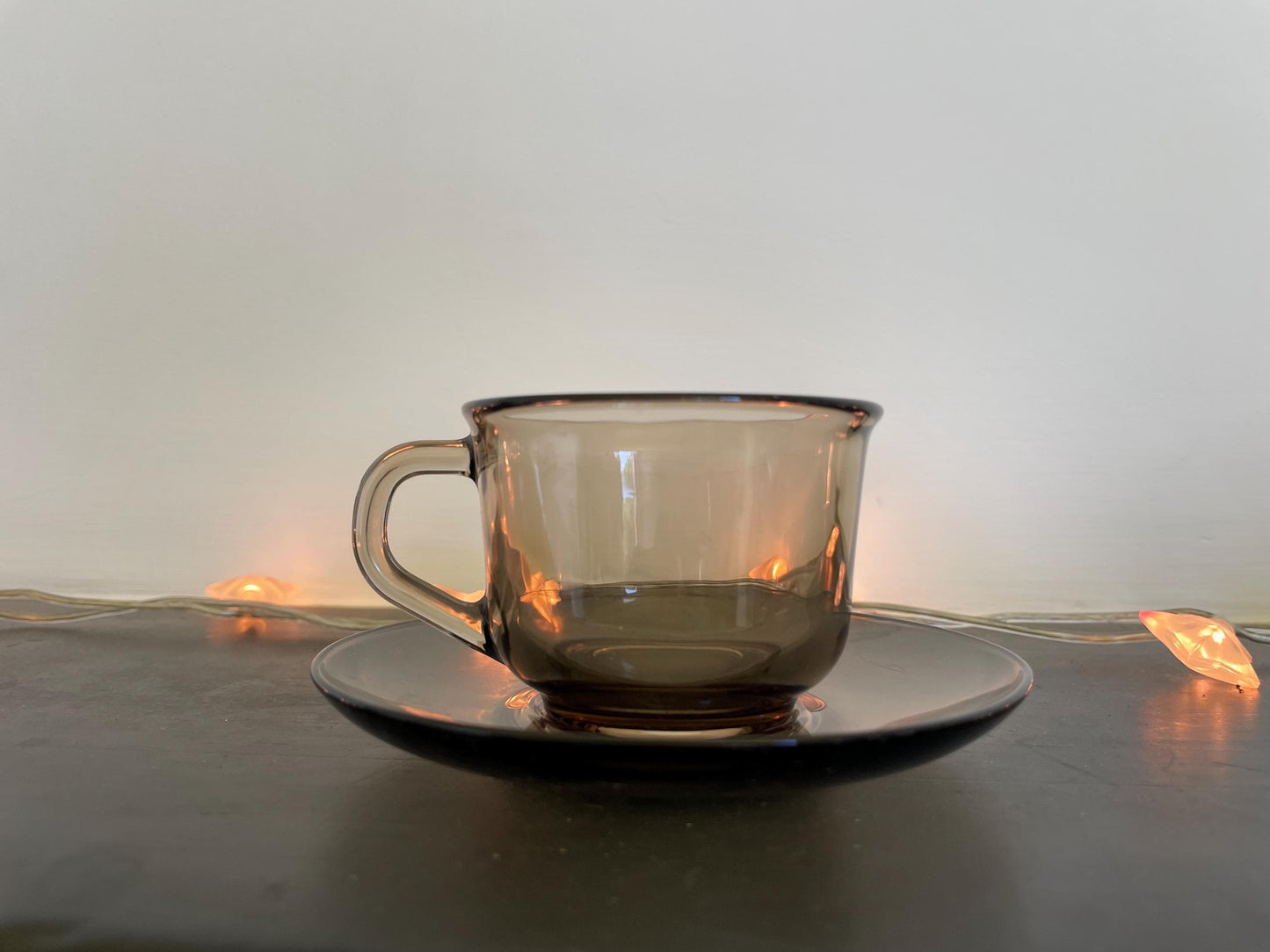4 smoked glass espresso and saucer set