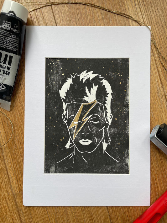 David Bowie Ziggy Stardust Lino Print