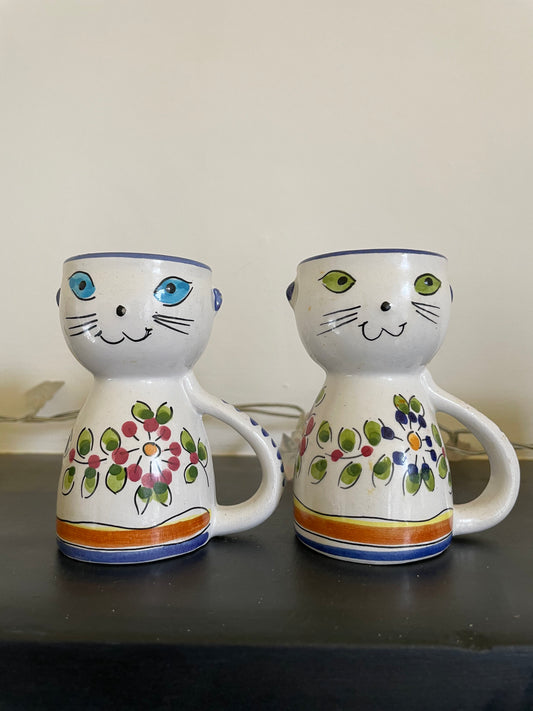 Pair of Vintage Secla Cat Egg Cups