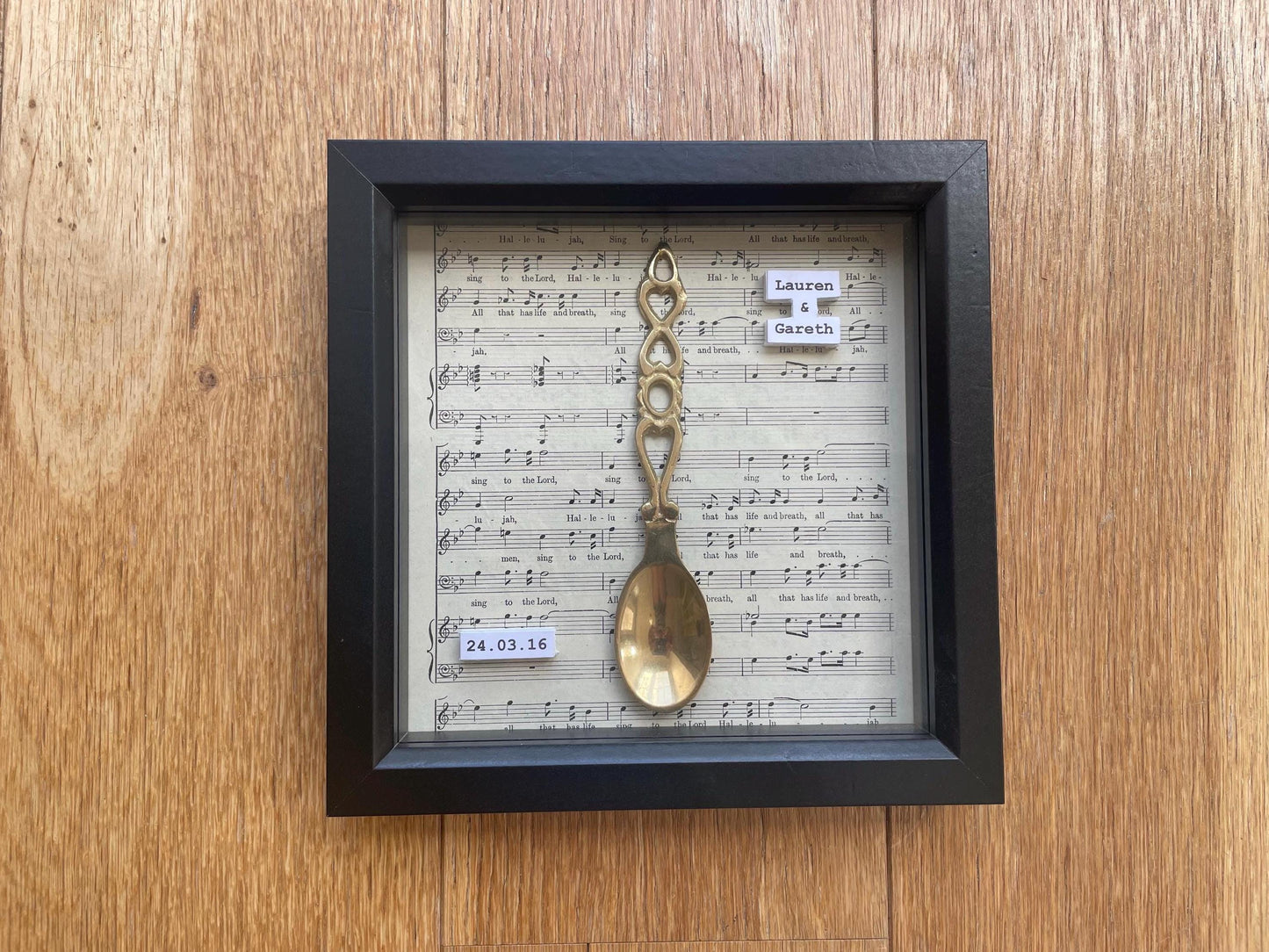 Bespoke framed Welsh love spoon wedding and anniversary gift