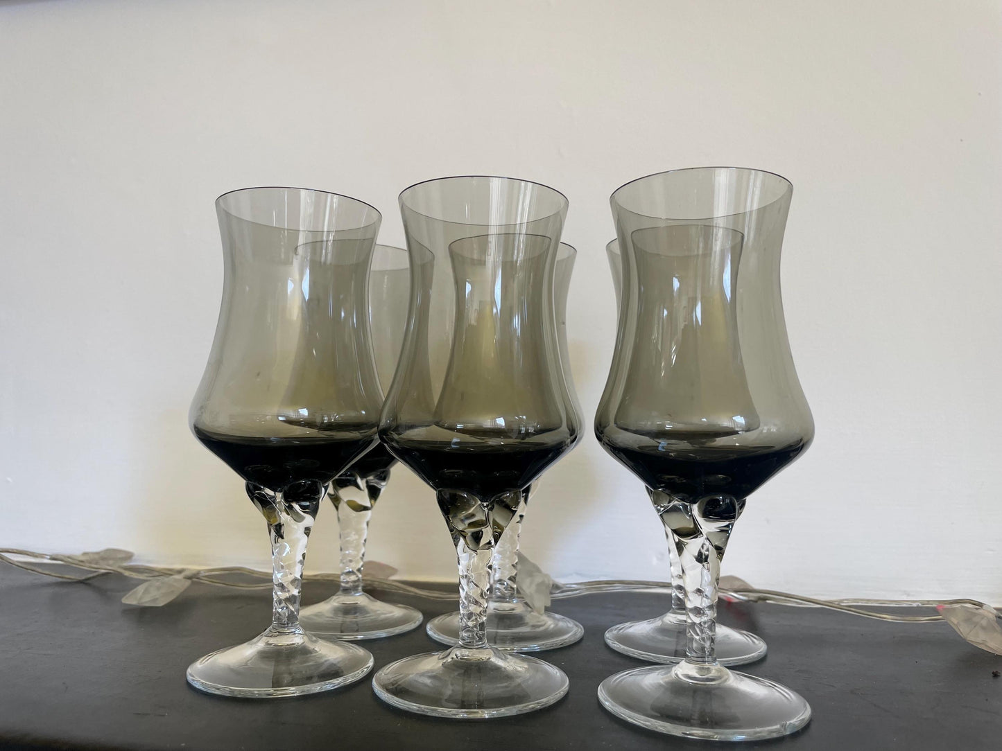 Vintage smoked black port glasses set