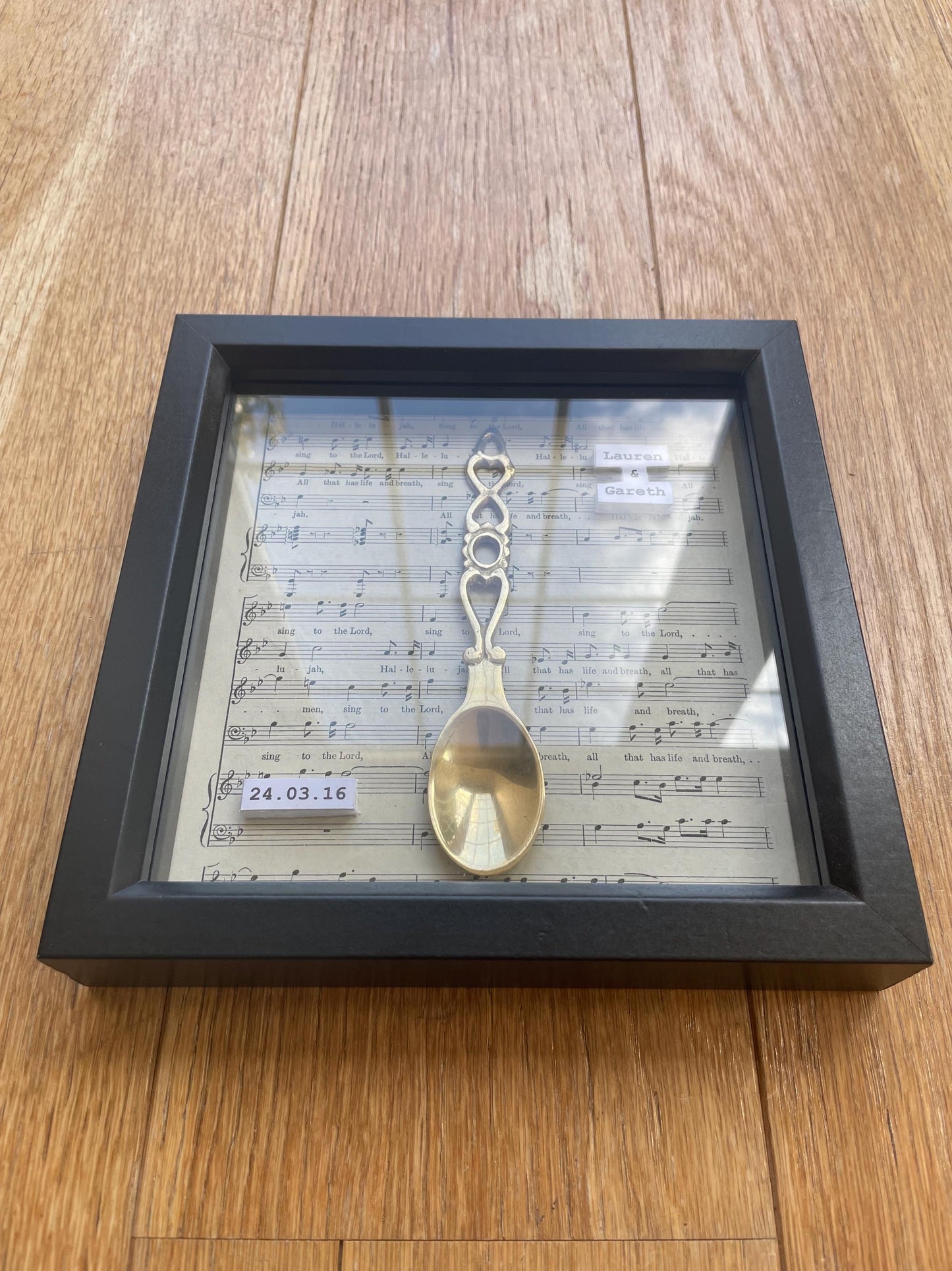 Bespoke framed Welsh love spoon wedding and anniversary gift