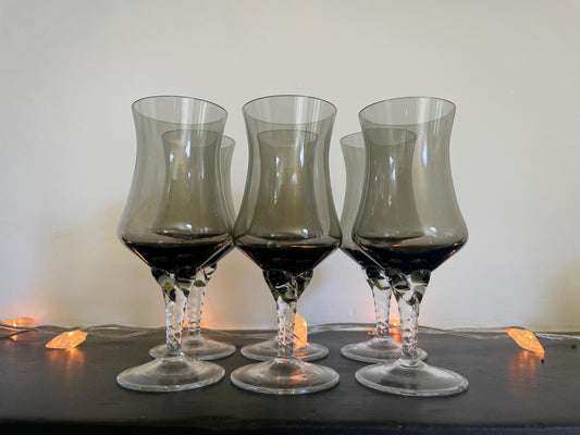 Vintage smoked black port glasses set