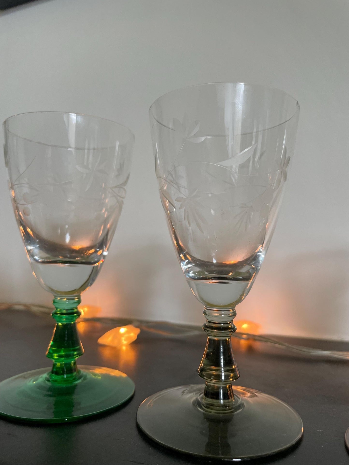 Vintage set of four coloured sherry glasses