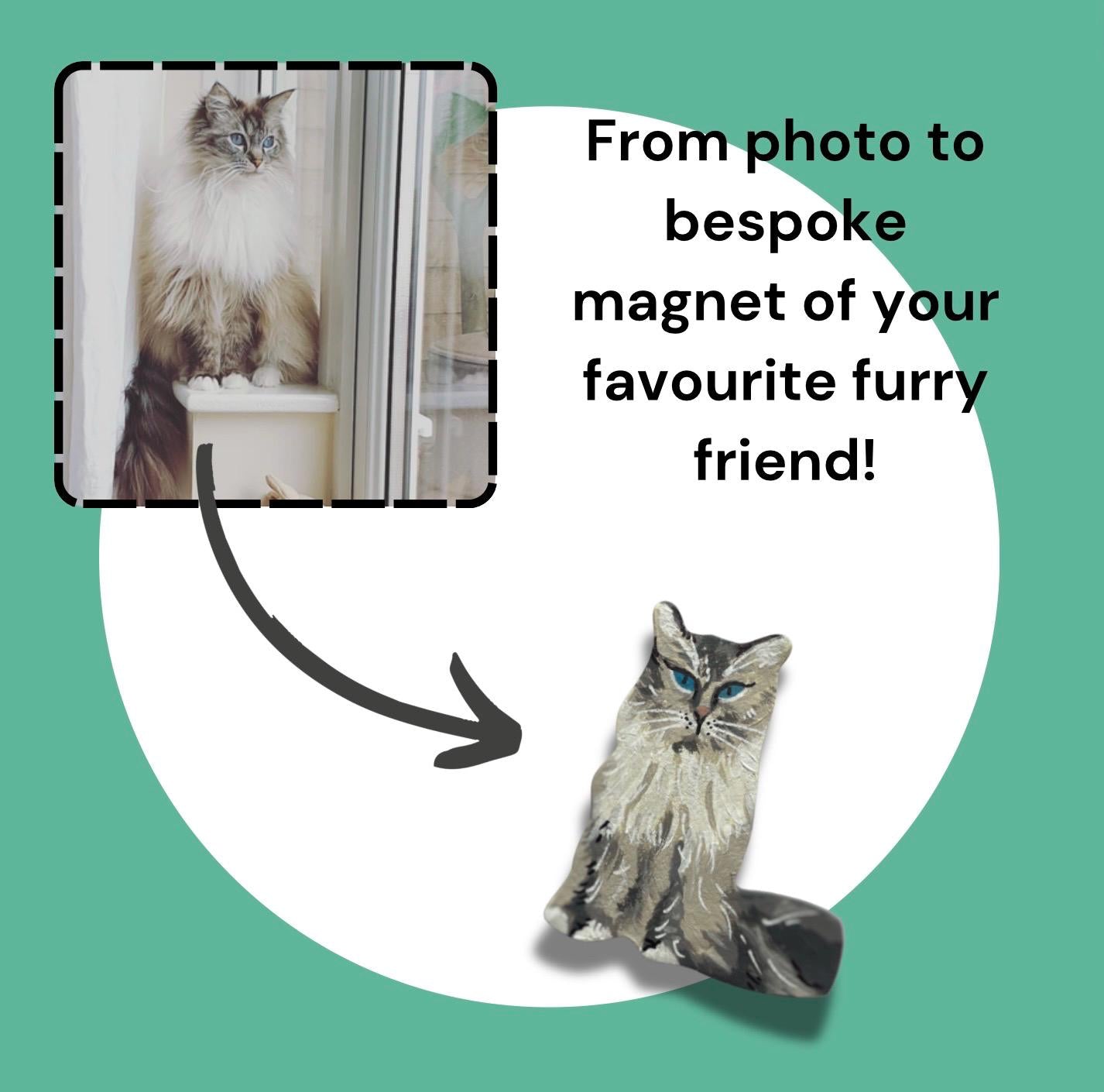 Custom Cat Magnet – Handmade Personalised Pet Gift – Pet Memorial – Cat Portrait – Unique Cat Lover Gift