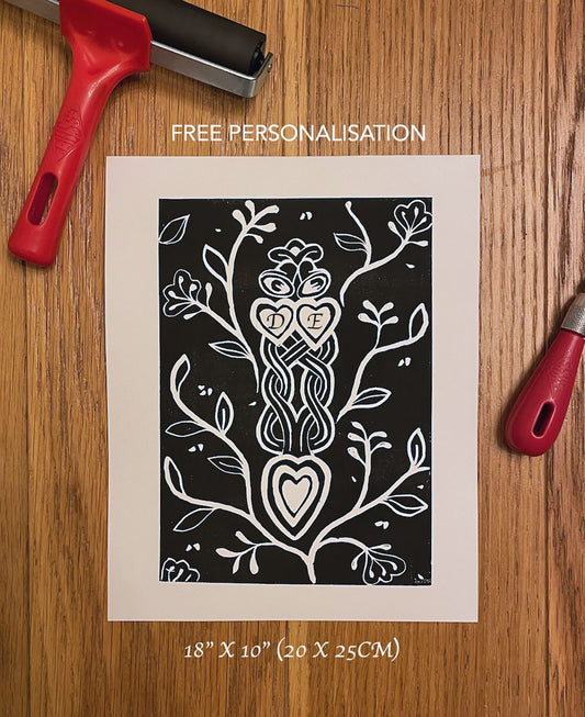Welsh Love Spoon Lino Print - Customisable