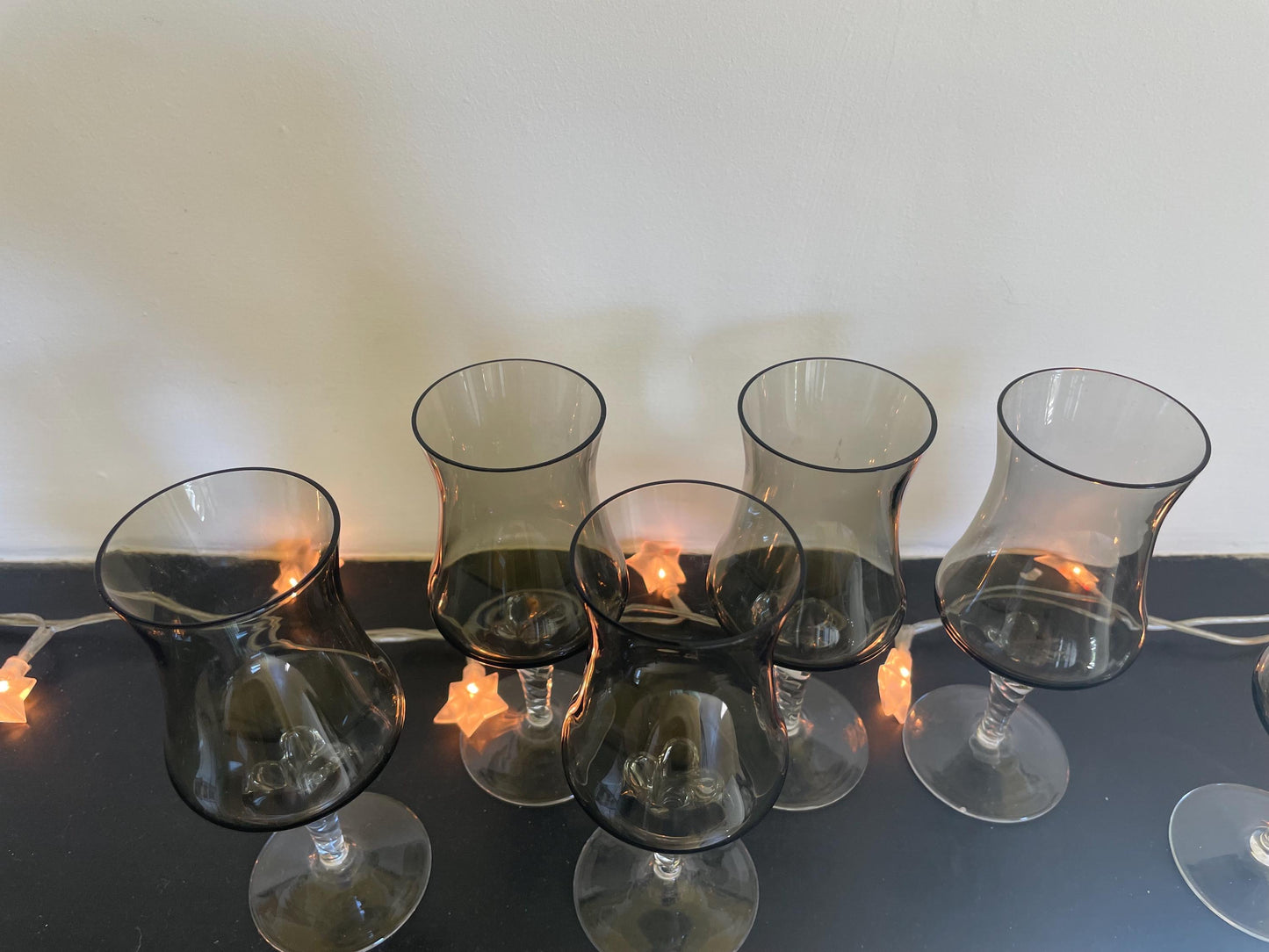 Vintage smoked black port glasses set