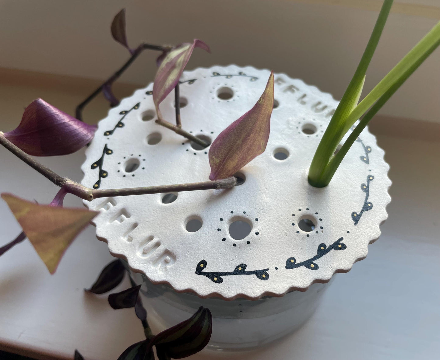 Handmade clay flower frog, stem holder, cutting holder, propagator