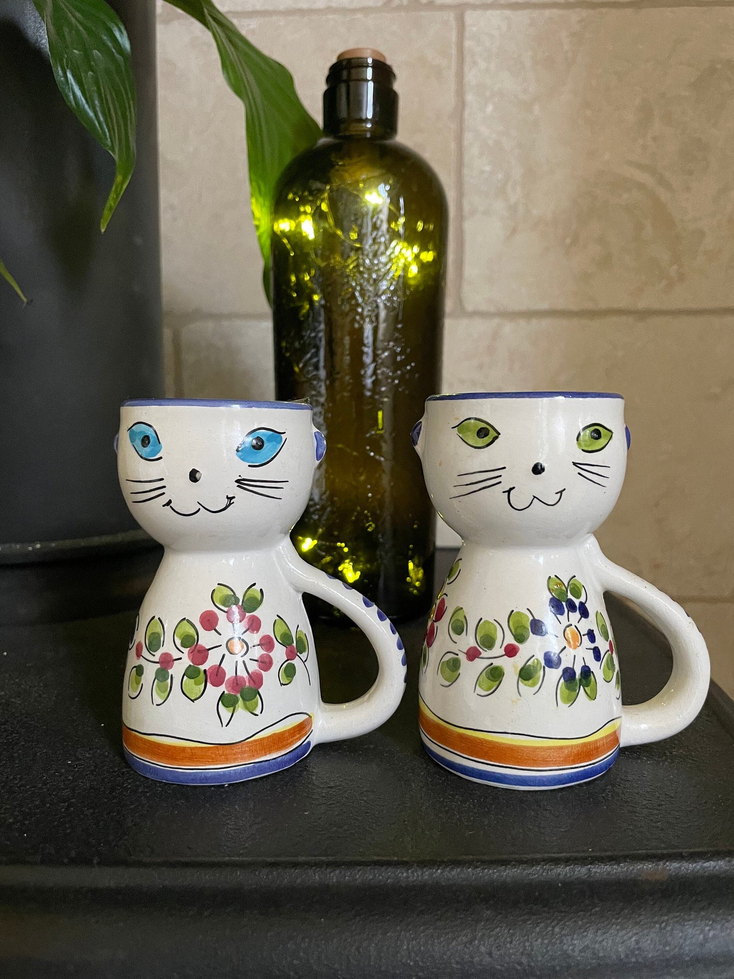 Pair of Vintage Secla Cat Egg Cups