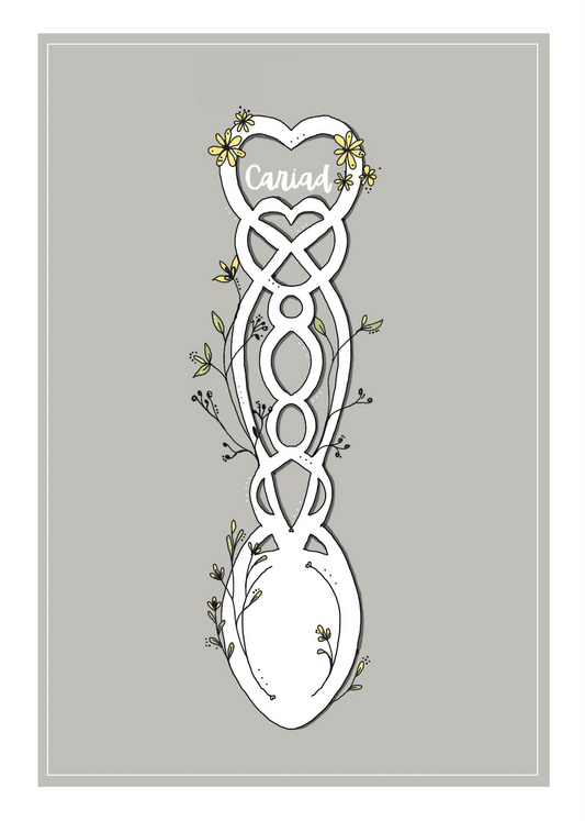 Welsh Love Spoon Llwy Garu illustration print - wedding, anniversary, keep sake gift