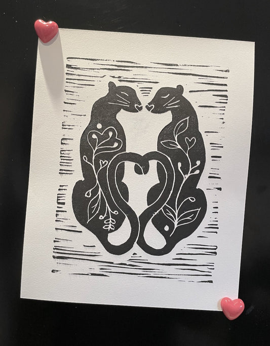 Love Cats handmade print. Perfect wedding gift  with personalisation.