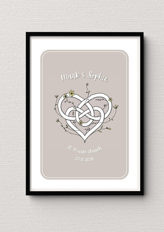 Celtic love knot illustration print - wedding, anniversary, keep sake gift.