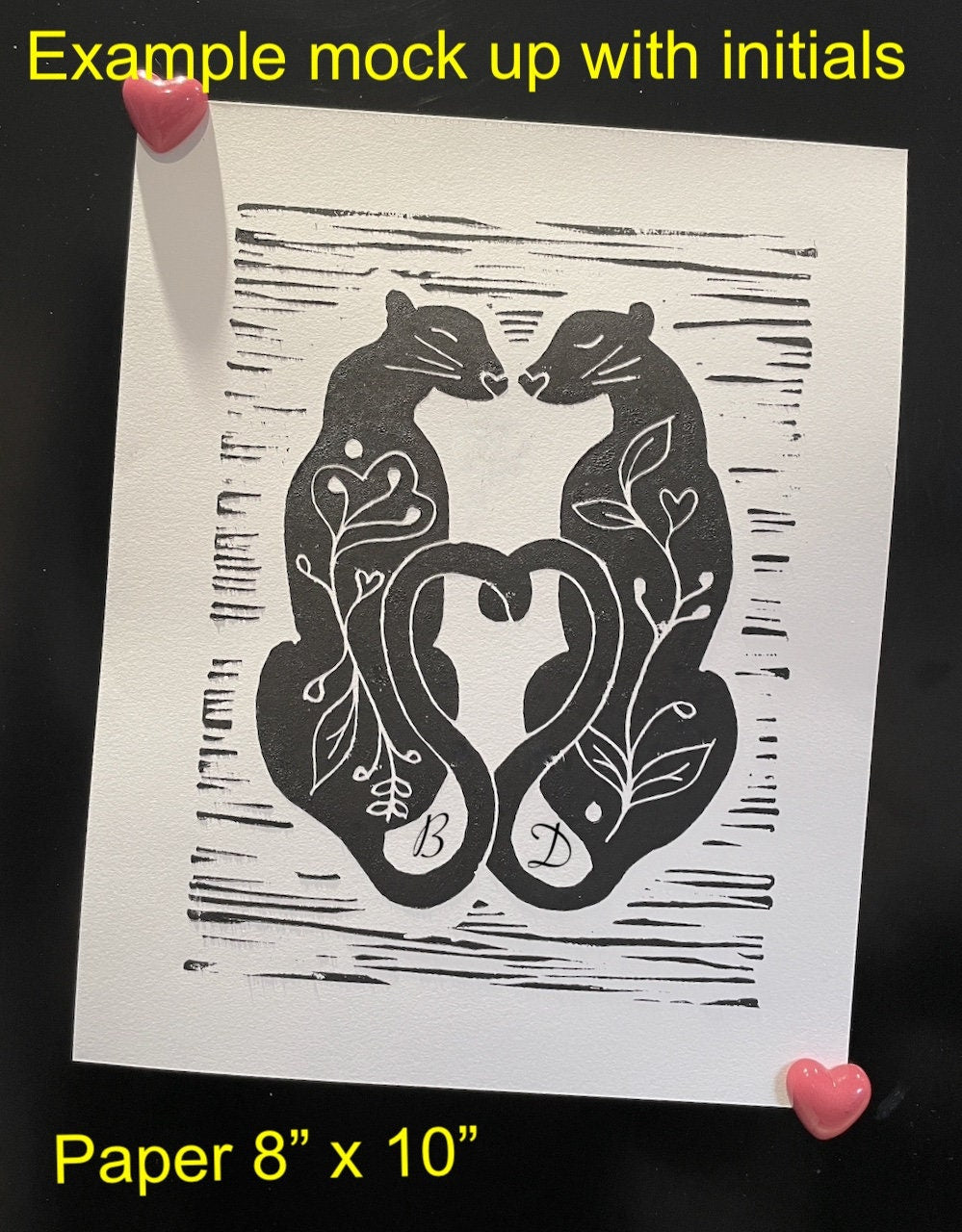Love Cats handmade print. Perfect wedding gift  with personalisation.