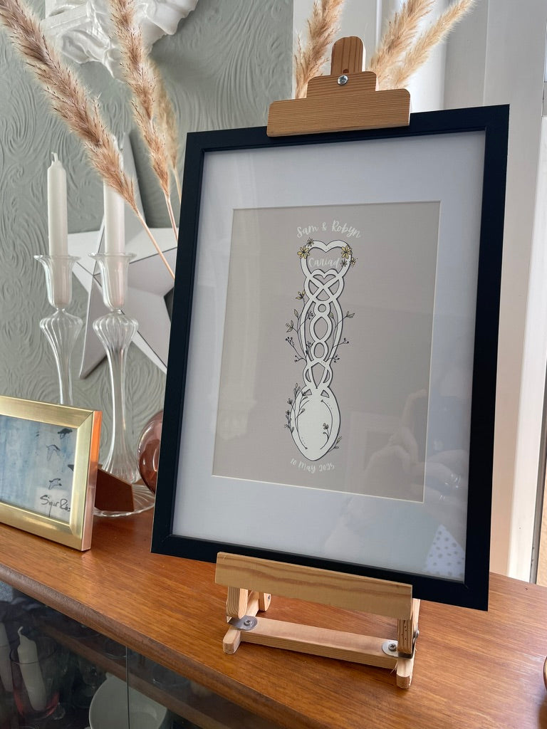 Welsh Love Spoon Llwy Garu illustration print - wedding, anniversary, keep sake gift