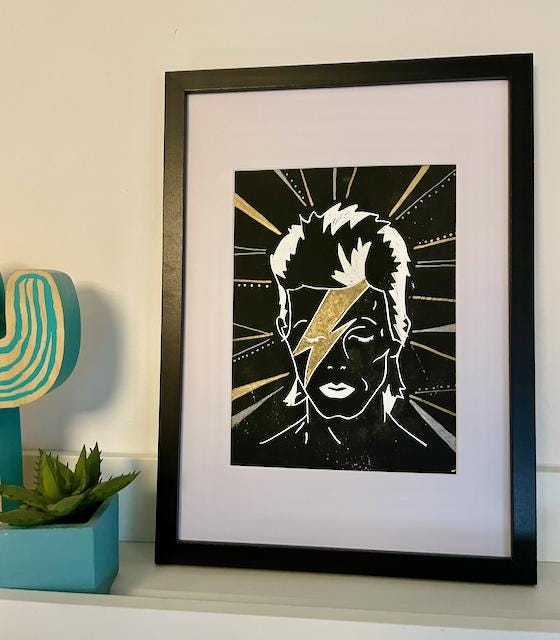 David Bowie Ziggy Stardust Lino Print