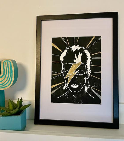 David Bowie Ziggy Stardust Lino Print