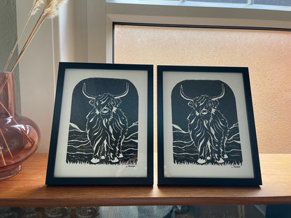 Highland Cow Lino Print