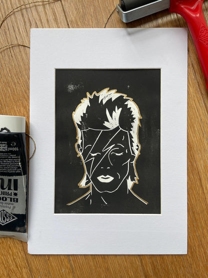 David Bowie Ziggy Stardust Lino Print