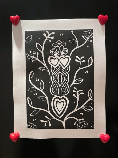Welsh Love Spoon Lino Print - Customisable