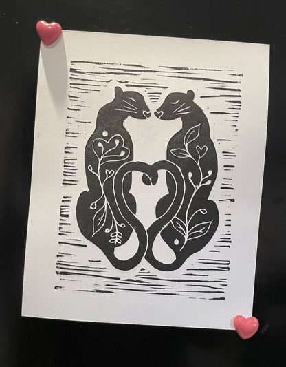 Love Cats handmade print. Perfect wedding gift  with personalisation.