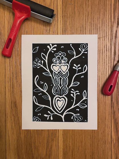 Welsh Love Spoon Lino Print - Customisable