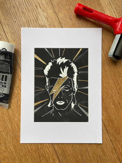 David Bowie Ziggy Stardust Lino Print