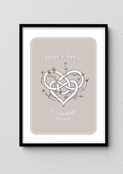 Celtic love knot illustration print - wedding, anniversary, keep sake gift.